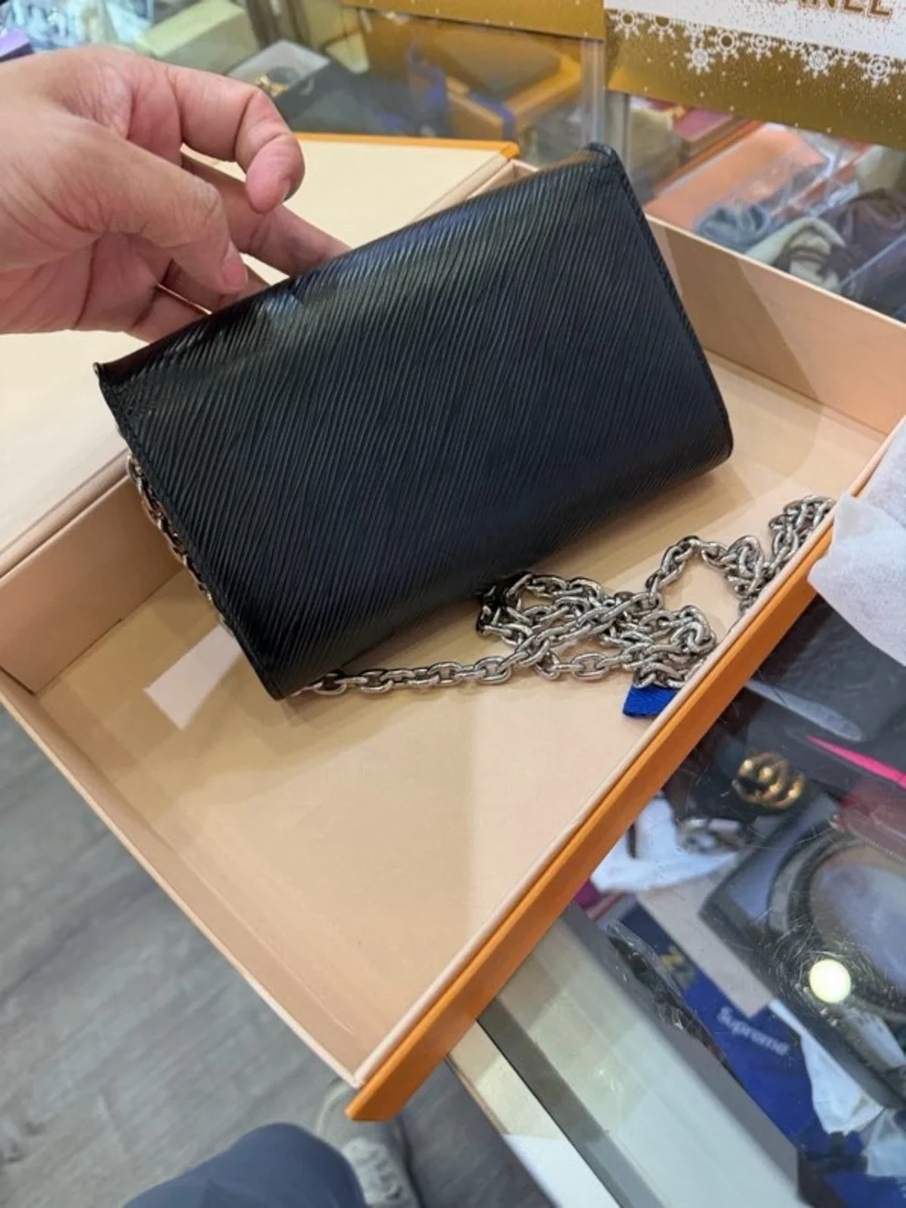 Louis Vuitton Black V-Accent Chain Crossbody Bag